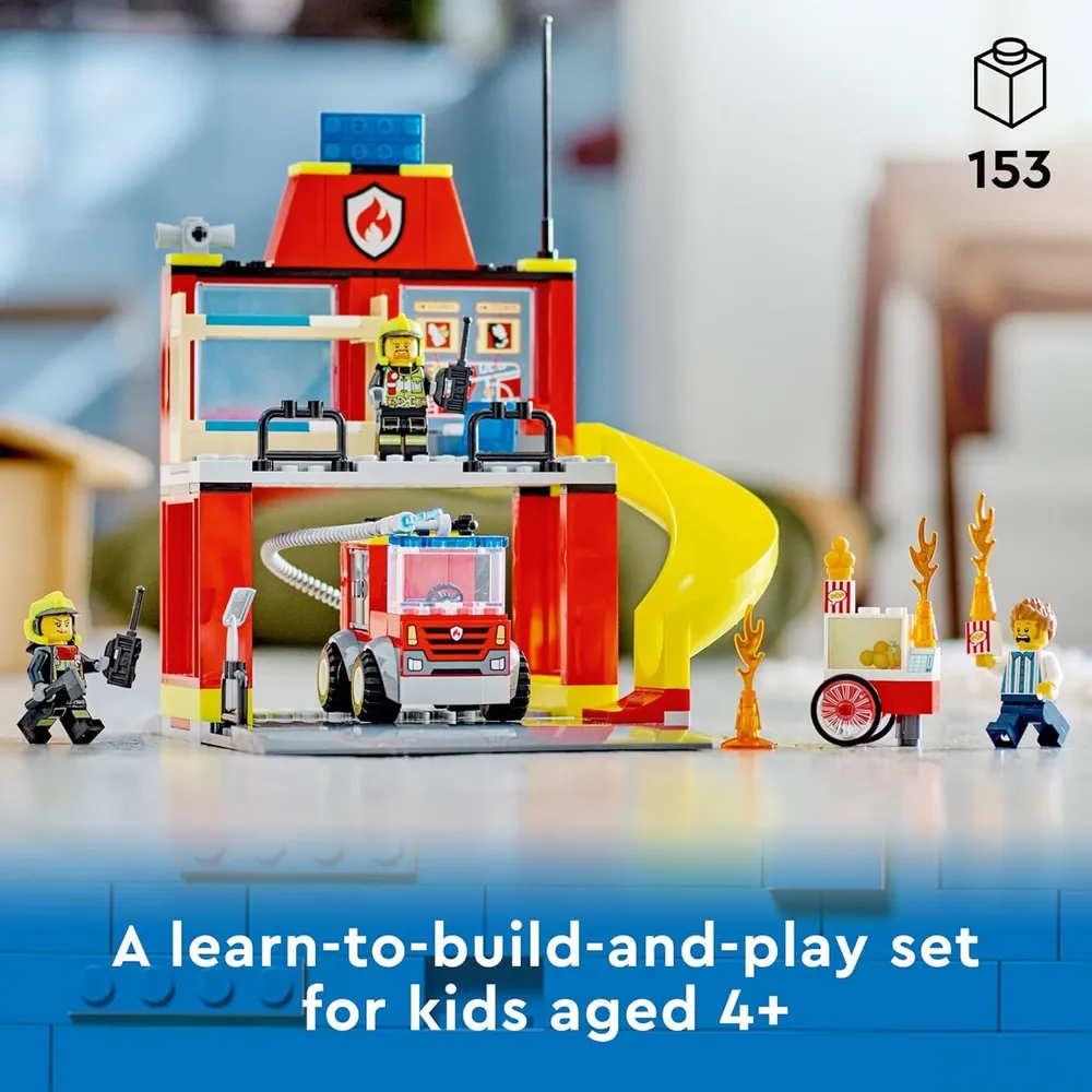 Lego City estación y camión de bomberos set educativo con figuras de bomberos