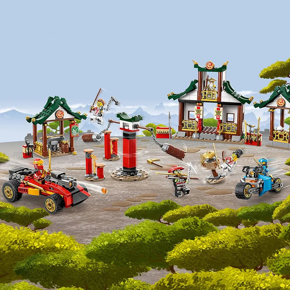 Lego Ninjago caja creativa set de construcción con dojo coche moto y minifiguras