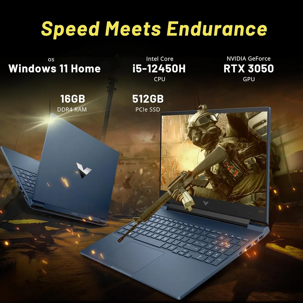 Laptop HP Victus 15.6" FHD 144Hz i5-12450H 16GB RAM 512GB SSD RTX3050 | Azul - Teclado Inglés