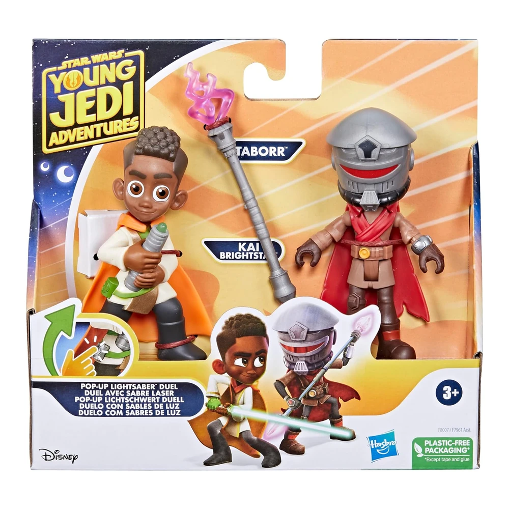b0bdhzqssm_1.webp Star Wars Young Jedi Adventures Pop-Up Lightsaber Duel - Kai Brightstar y Taborr Figuras de Acción, Juguetes a Escala de 4"