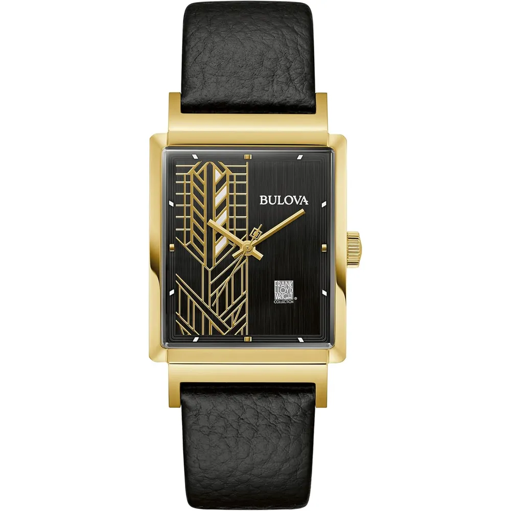 Bulova reloj Frank Lloyd Wright Dana-Thomas House de hombre cuarzo 3 agujas | Negro