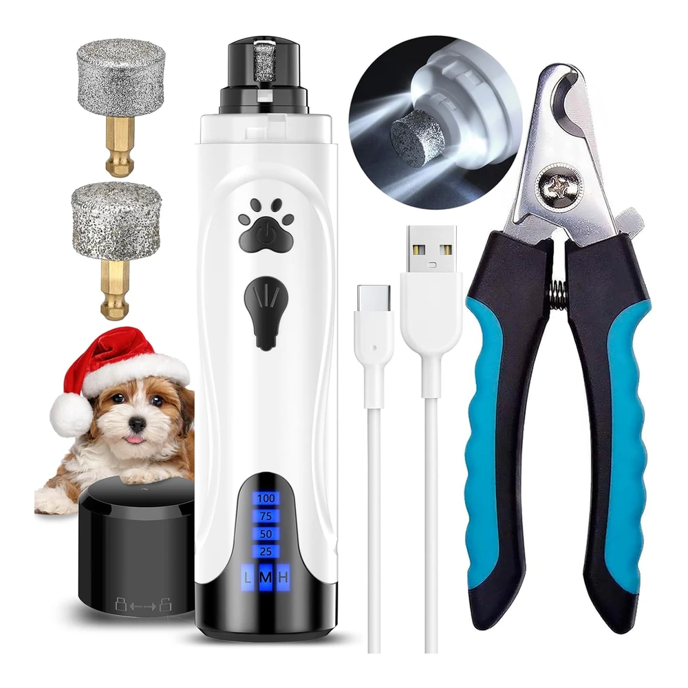 Yabife Molinillo de Uñas para Perros Kit Silencioso Recargable Aseo de Uñas y Garras 3 Velocidades 2 Ruedas de Molienda | Multicolor