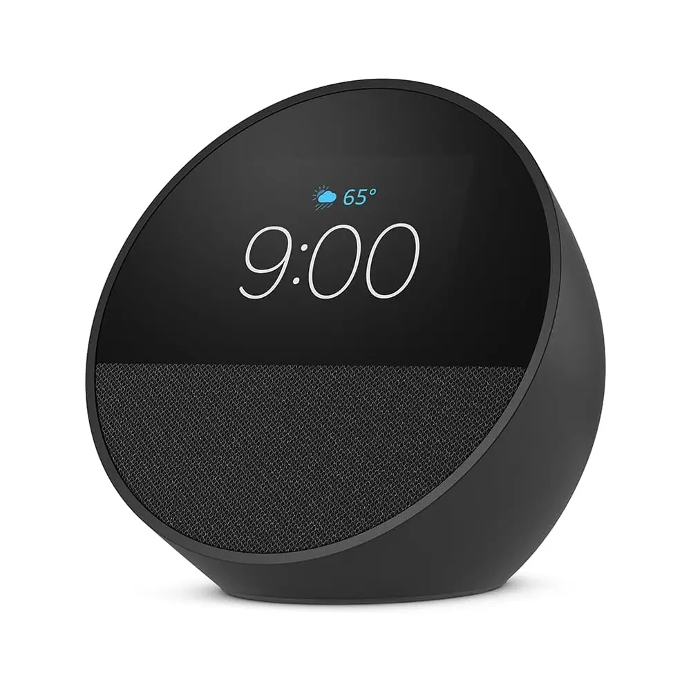 PARLANTE INTELIGENTE AMAZON ECHO SPOT CON RELOJ 2024, CONTROL DE VOZ ALEXA | NEGRO
