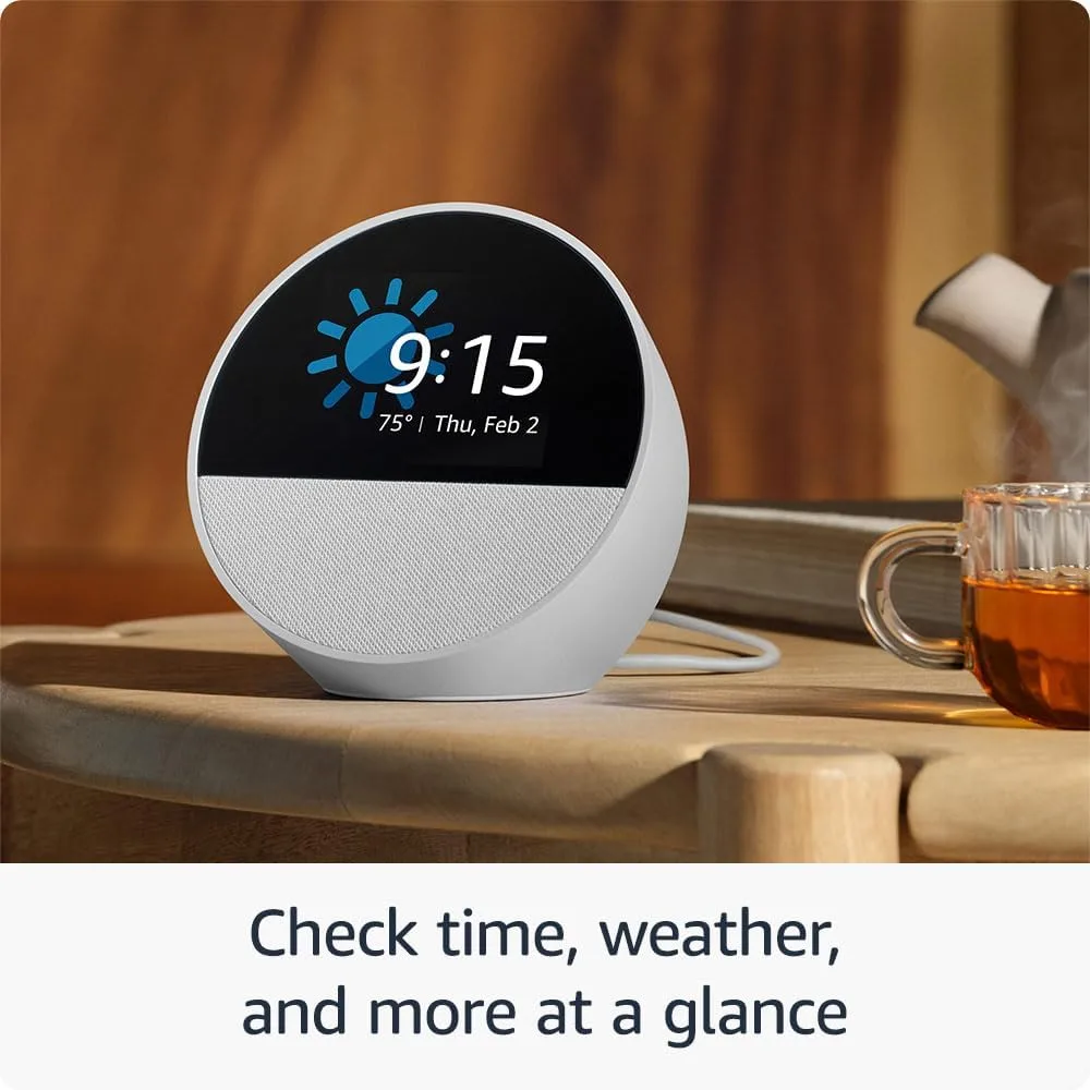 PARLANTE INTELIGENTE AMAZON ECHO SPOT CON RELOJ 2024, CONTROL DE VOZ ALEXA | NEGRO