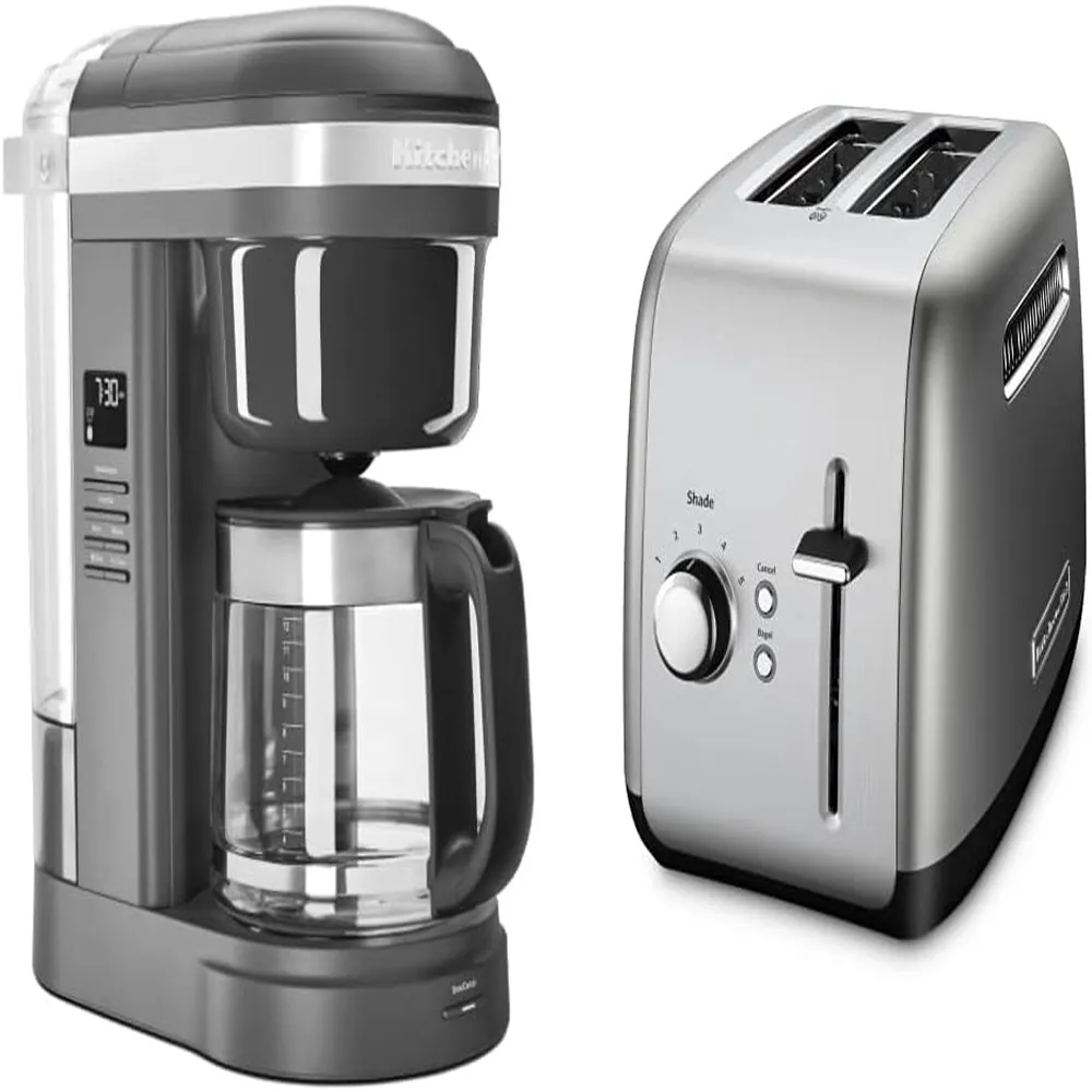 KITCHENAID, CAFETERA 12 QT / 11.4 L + TOSTADORA 2 REBANADAS | PLATEADO