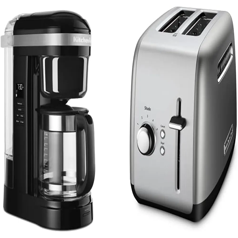 KITCHENAID, CAFETERA 12 QT / 11.4 L + TOSTADORA 2 REBANADAS | PLATEADO + NEGRO