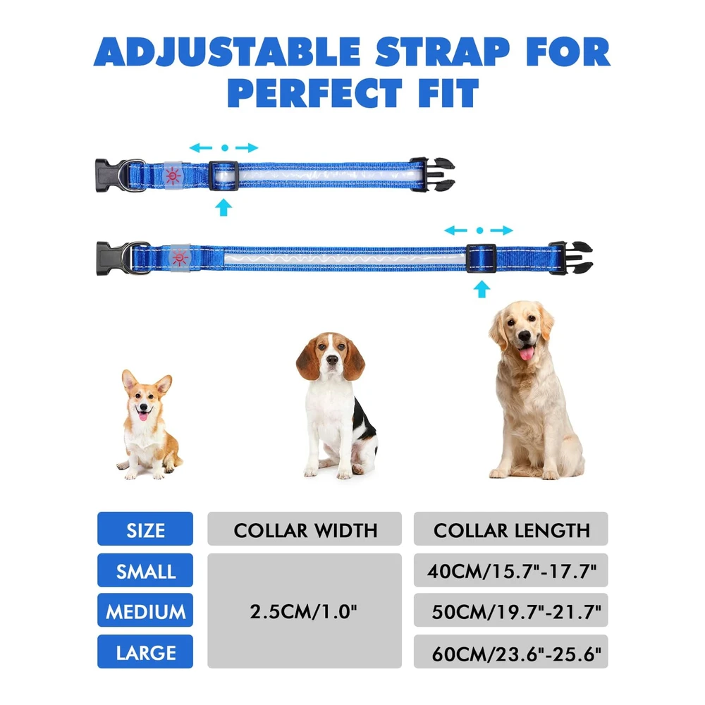 Petbank Collares de Perro con Luz Led - 1600 Pies de Alta Visibilidad - 7 Colores Rgb y 5 Modos de Luz - Collar de Perro Brillante - Recargable Por USB - Resistente Al Agua - para Perros Pequeños - Medianos y Grandes