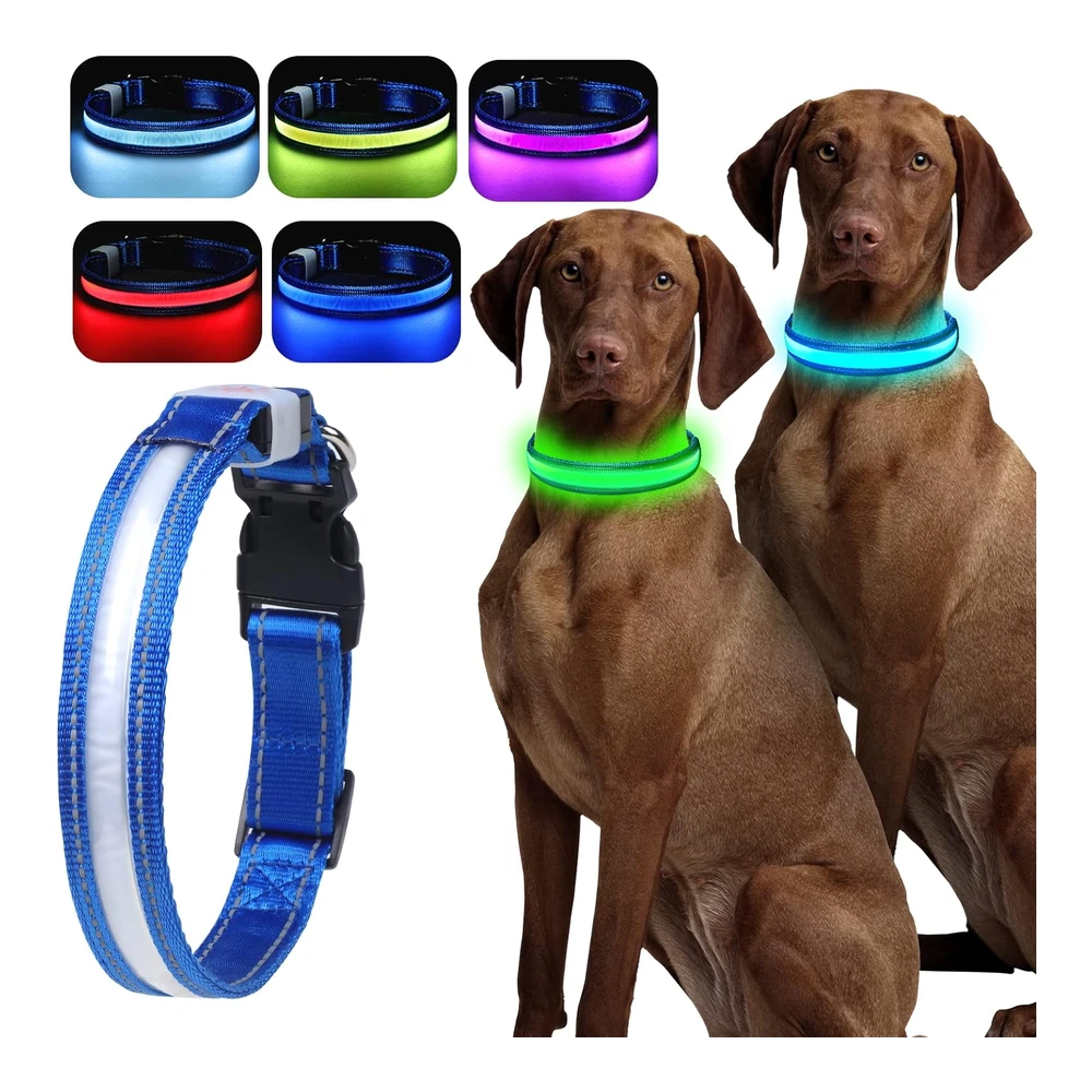 Petbank Collares de Perro con Luz Led - 1600 Pies de Alta Visibilidad - 7 Colores Rgb y 5 Modos de Luz - Collar de Perro Brillante - Recargable Por USB - Resistente Al Agua - para Perros Pequeños - Medianos y Grandes