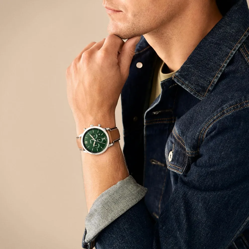 Fossil reloj cronógrafo Neutra de cuarzo para hombre, acero y cuero | Verde