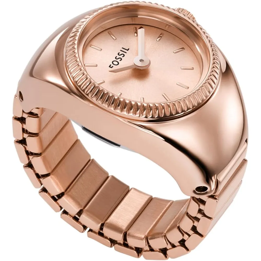 Fossil reloj anillo de cuarzo para mujer, acero inoxidable | Oro rosa