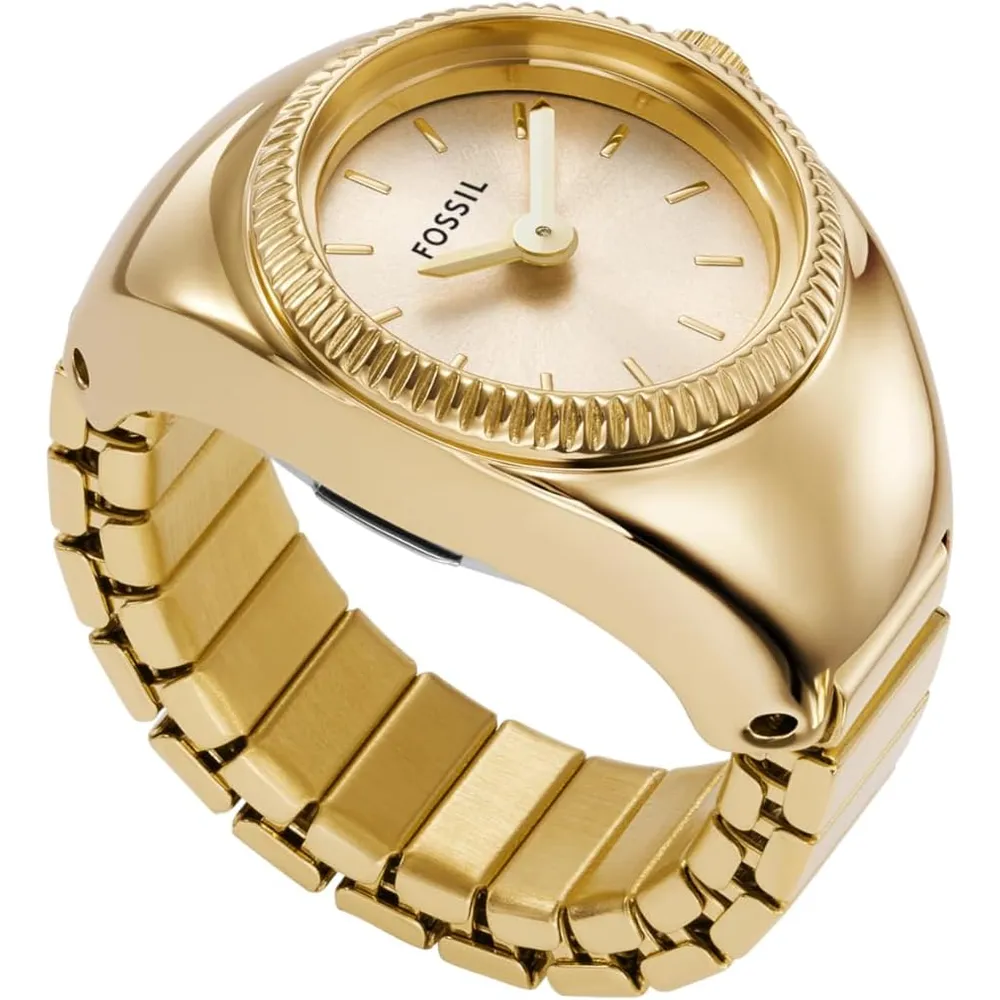Fossil reloj anillo de cuarzo para mujer, acero inoxidable | Dorado