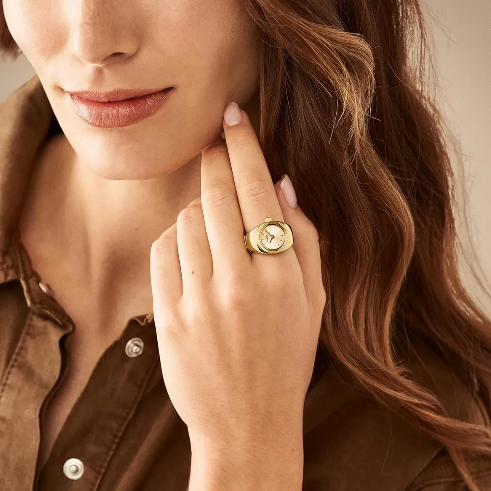 Fossil reloj anillo de cuarzo para mujer, acero inoxidable | Dorado
