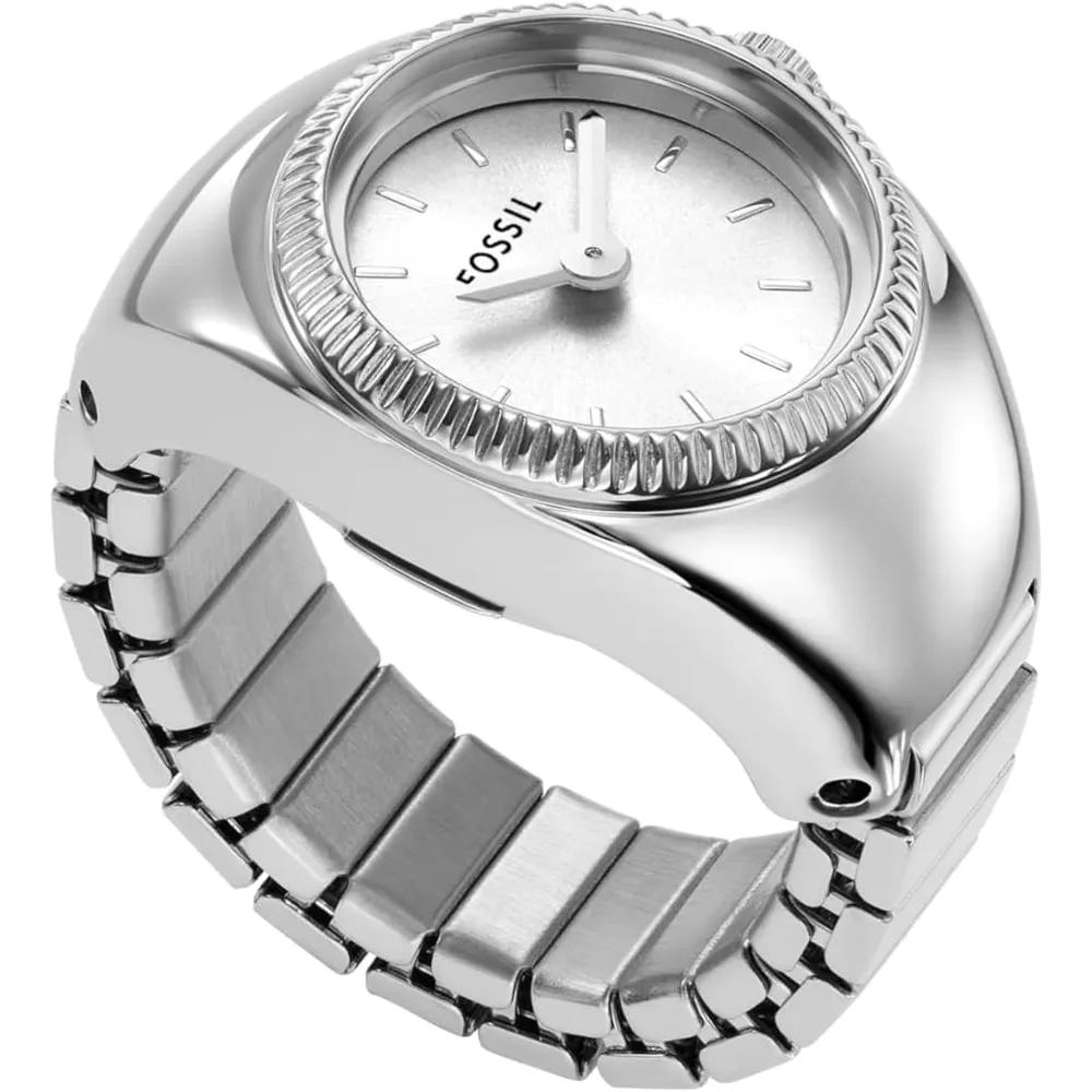 Fossil reloj anillo de cuarzo para mujer, acero inoxidable y dos agujas | Plata