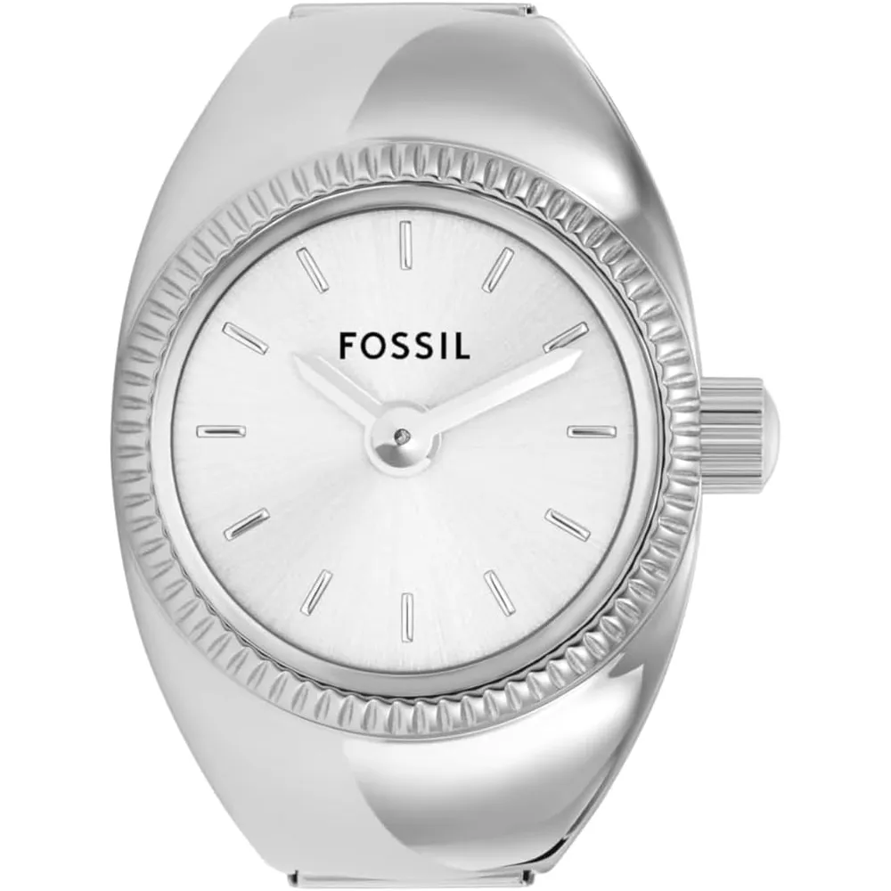 Fossil reloj anillo de cuarzo para mujer, acero inoxidable y dos agujas | Plata