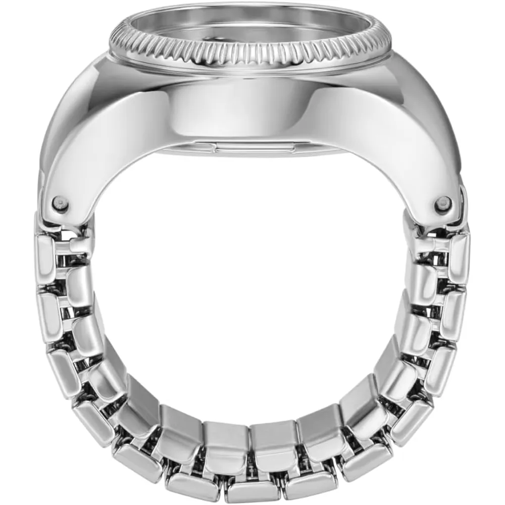 Fossil reloj anillo de cuarzo para mujer, acero inoxidable y dos agujas | Plata
