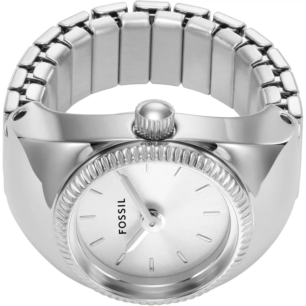 Fossil reloj anillo de cuarzo para mujer, acero inoxidable y dos agujas | Plata