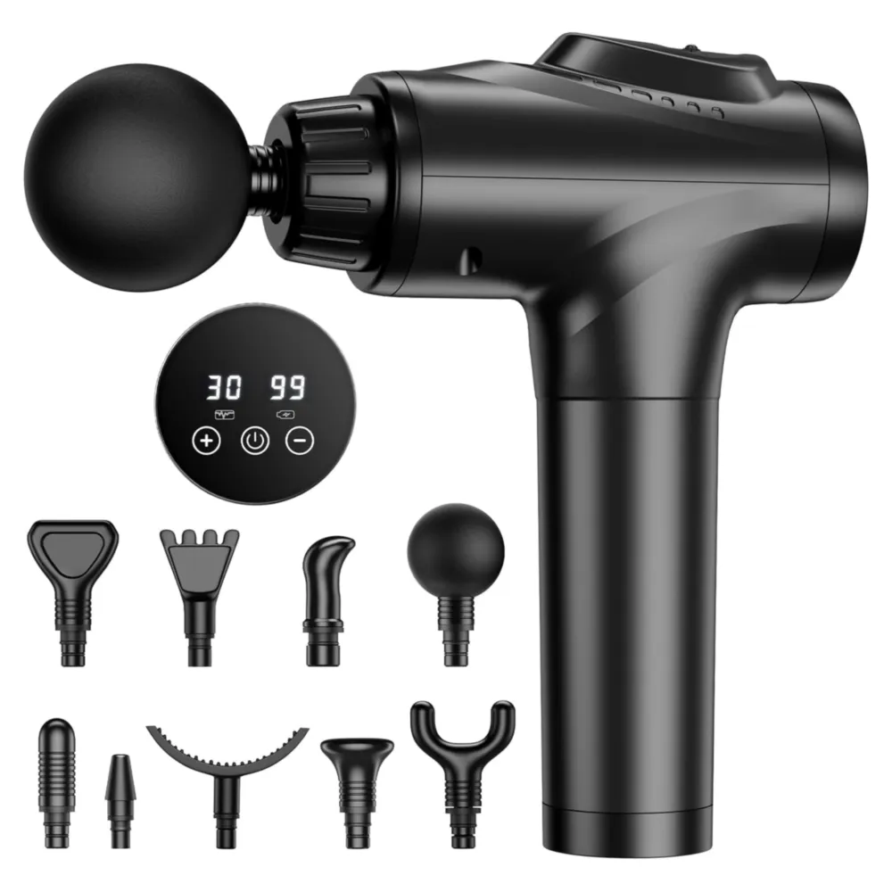 PISTOLA DE MASAJE MUSCULAR ELÉCTRICA, 30 NIVELES DE VELOCIDAD, NEGRO