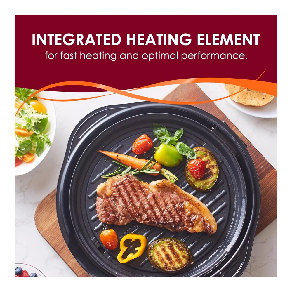 Elite Gourmet Emg1100 - Parrilla Eléctrica Antiadherente para Interiores - Apta para Lavavajillas - Tacto Fresco - Calentamiento Rápido - Ideal para Comidas Bajas En Grasa - Incluye Tapa de Vidrio Templado - 11" - Color Negro