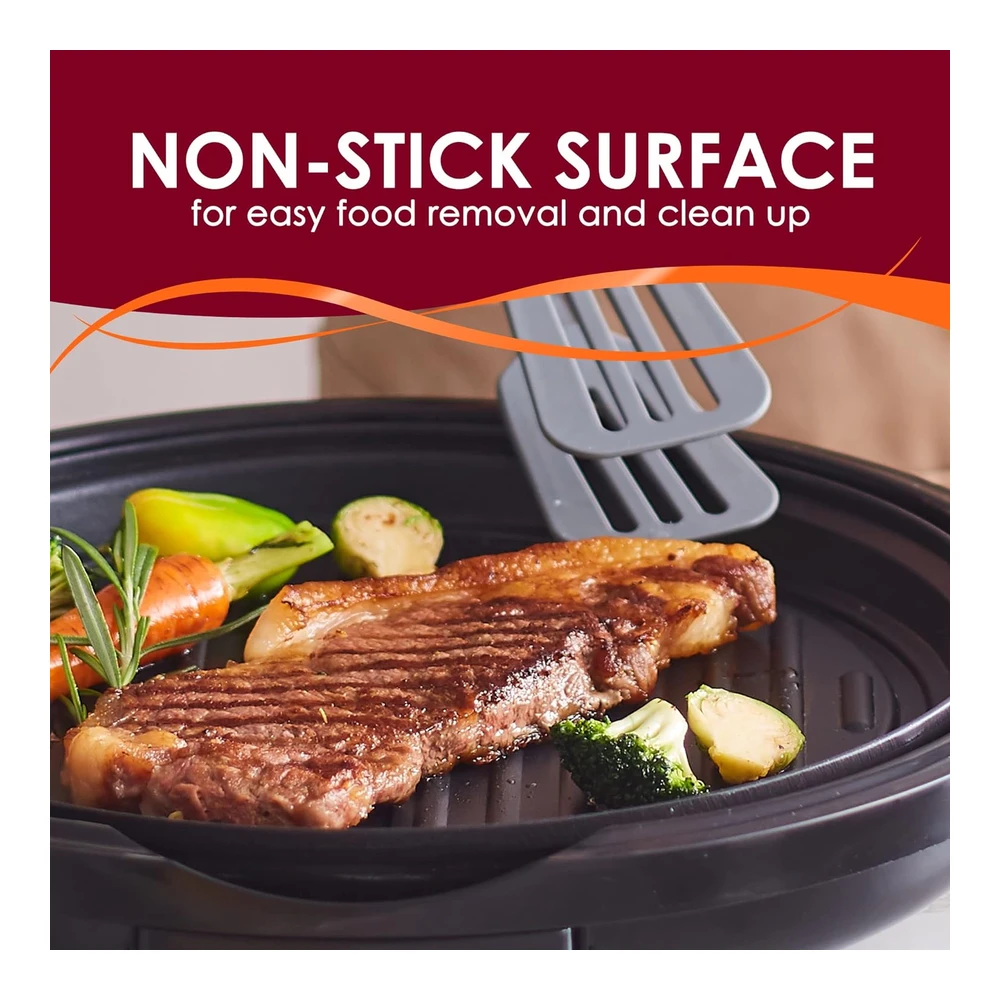 Elite Gourmet Emg1100 - Parrilla Eléctrica Antiadherente para Interiores - Apta para Lavavajillas - Tacto Fresco - Calentamiento Rápido - Ideal para Comidas Bajas En Grasa - Incluye Tapa de Vidrio Templado - 11" - Color Negro