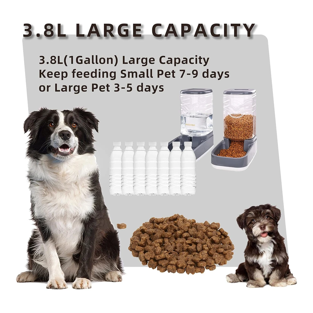 Nkecobji Juego de Alimentador Automático de Mascotas y Dispensador de Agua - Alimentador de Alimentos Por Gravedad y Bebedero con Cuenco de Comida para Mascotas - Fácil de Limpiar - Autoalimentación para Mascotas Pequeñas - Perros y Gatos - Gran Capacidad (3.8 L)