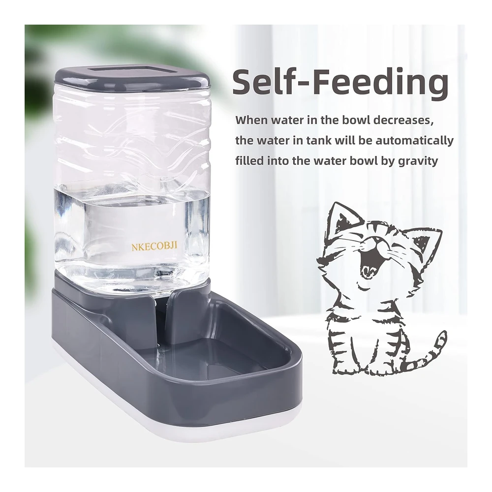 Nkecobji Juego de Alimentador Automático de Mascotas y Dispensador de Agua - Alimentador de Alimentos Por Gravedad y Bebedero con Cuenco de Comida para Mascotas - Fácil de Limpiar - Autoalimentación para Mascotas Pequeñas - Perros y Gatos - Gran Capacidad (3.8 L)