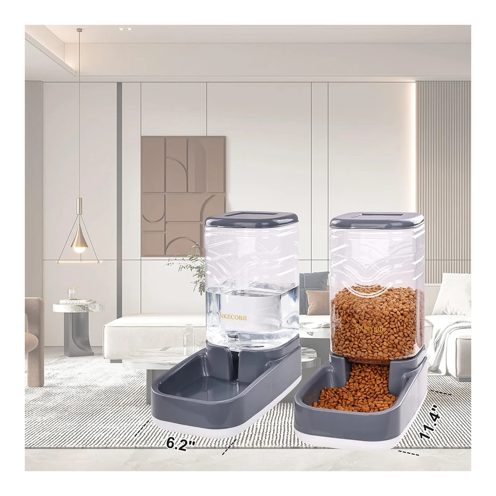 Nkecobji Juego de Alimentador Automático de Mascotas y Dispensador de Agua - Alimentador de Alimentos Por Gravedad y Bebedero con Cuenco de Comida para Mascotas - Fácil de Limpiar - Autoalimentación para Mascotas Pequeñas - Perros y Gatos - Gran Capacidad (3.8 L)