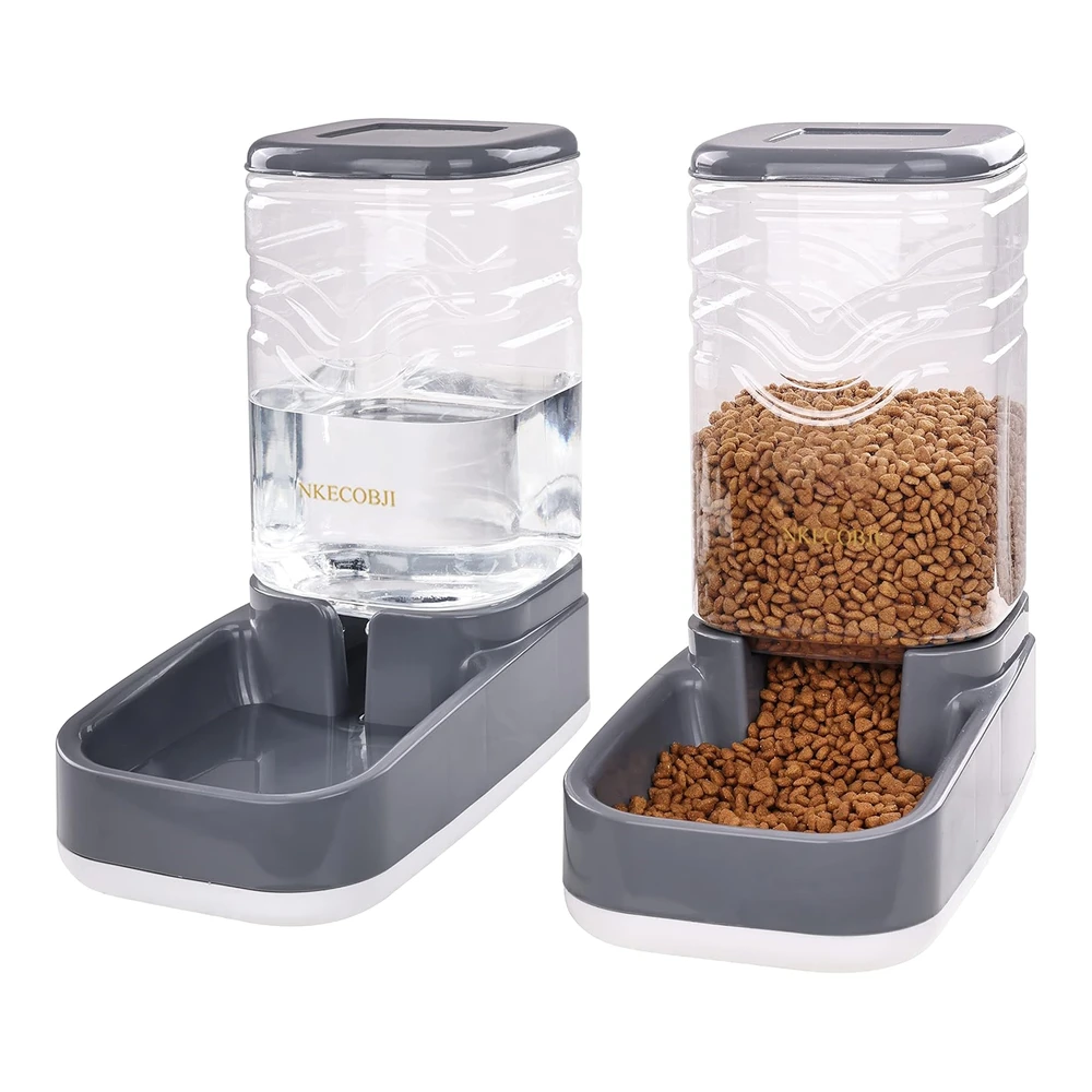 Nkecobji Juego de Alimentador Automático de Mascotas y Dispensador de Agua - Alimentador de Alimentos Por Gravedad y Bebedero con Cuenco de Comida para Mascotas - Fácil de Limpiar - Autoalimentación para Mascotas Pequeñas - Perros y Gatos - Gran Capacidad (3.8 L)