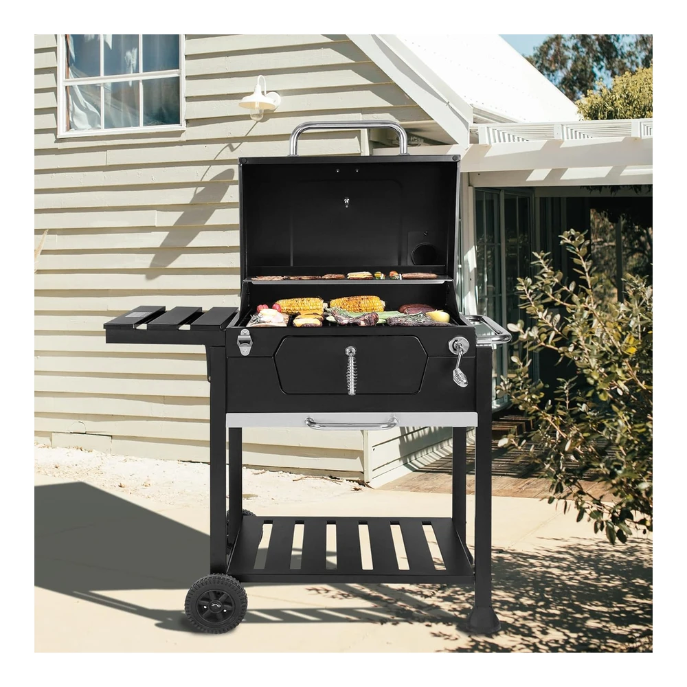 Royal Gourmet Parrilla de Carbón de 24" con Mesa Auxiliar Plegable - Parrilla de Barbacoa Resistente de 490" Cuadradas - Perfecta para Pícnics Al Aire Libre - Patio - Jardín y Parrilla - Negro - Cd1824g