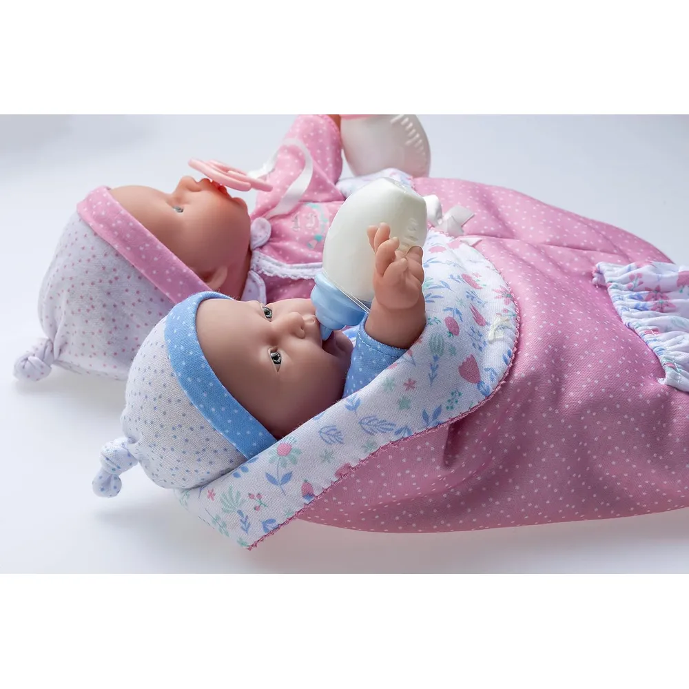 LA BABY gemelas muñecas 11"/28 cm blandas con accesorios