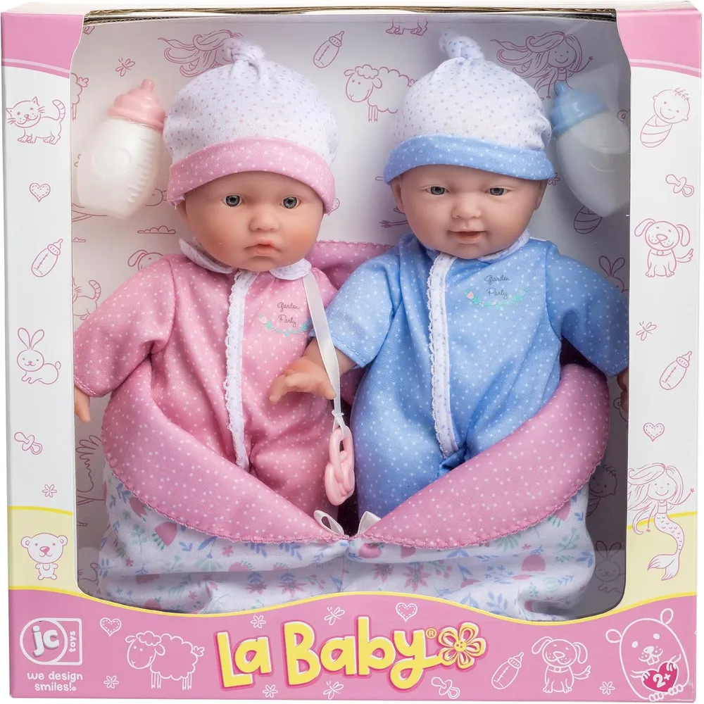 LA BABY gemelas muñecas 11"/28 cm blandas con accesorios