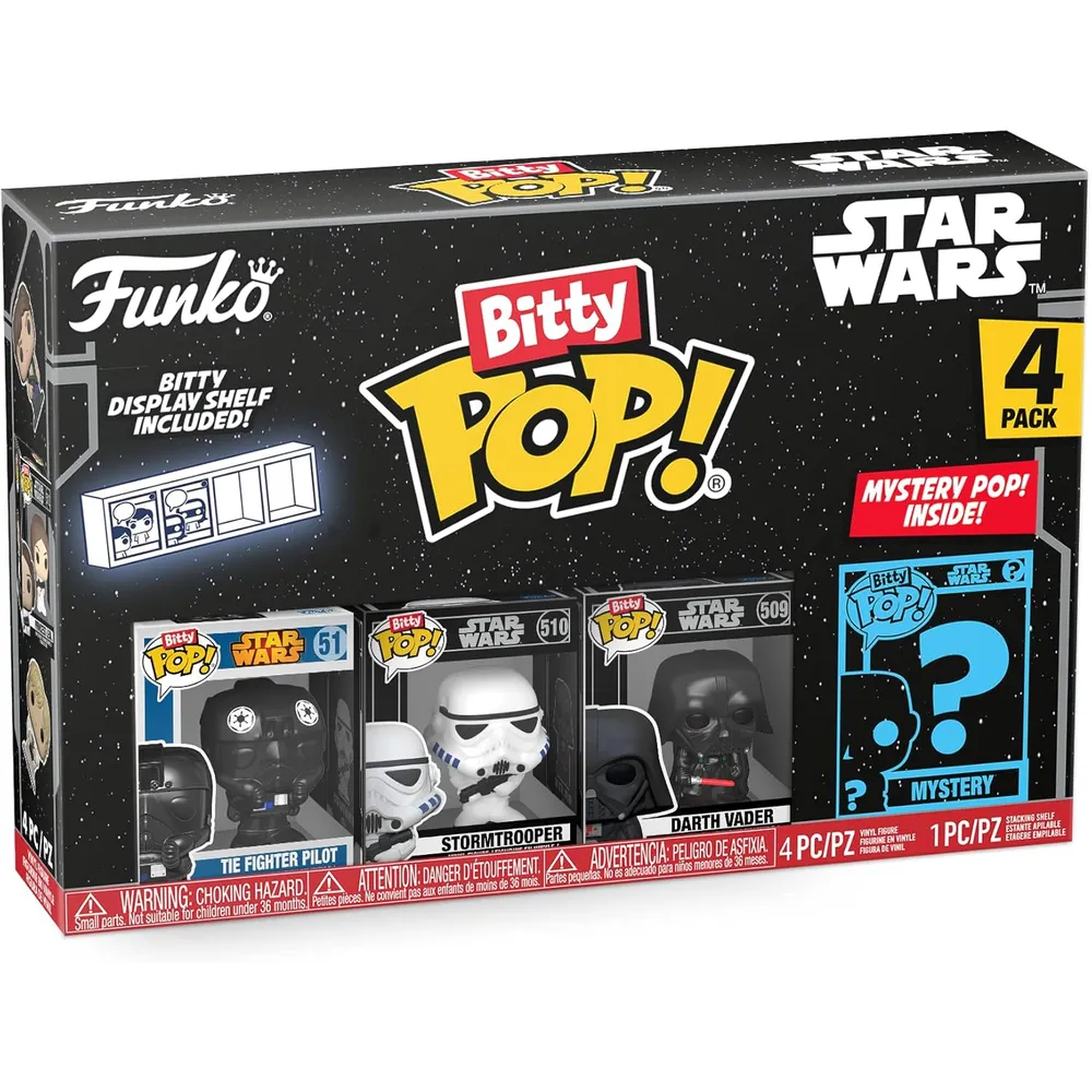 Funko Pop | Pack de 4 Bitty de Star Wars (Darth Vader, The Fighter Pilot, Stormtrooper y figura sorpresa)