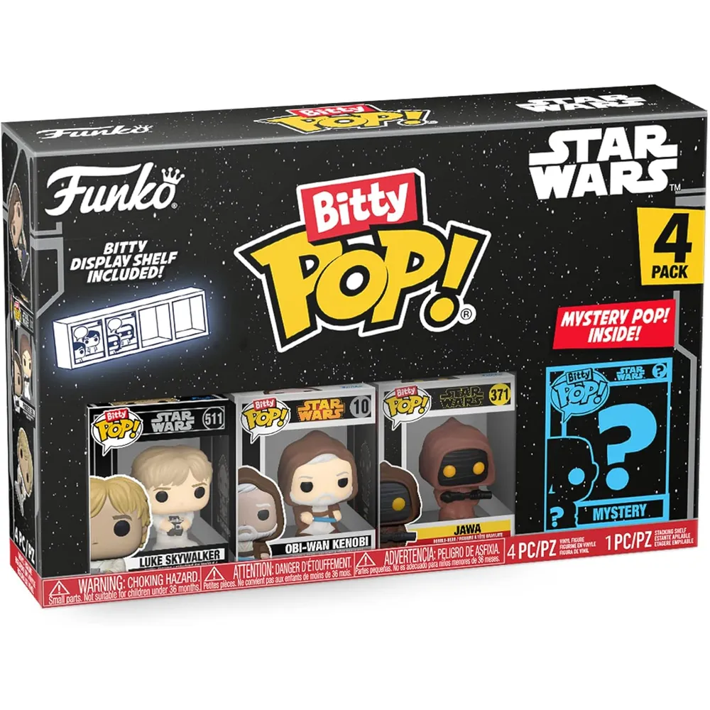 Funko Pop | Pack de 4 Bitty de Star Wars (Luke Skywalker, Obi-Wan Kenobi, Jawa y figura sorpresa)