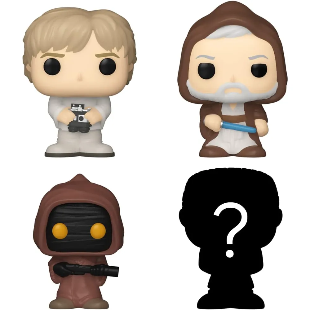 Funko Pop | Pack de 4 Bitty de Star Wars (Luke Skywalker, Obi-Wan Kenobi, Jawa y figura sorpresa)