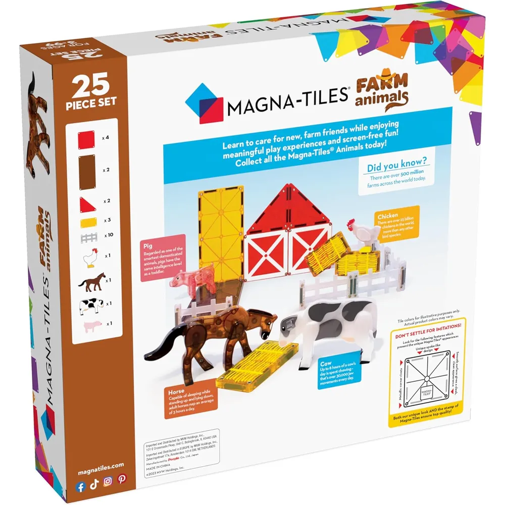 MAGNA-TILES - Granja animales 25-piezas set de construcción magnético