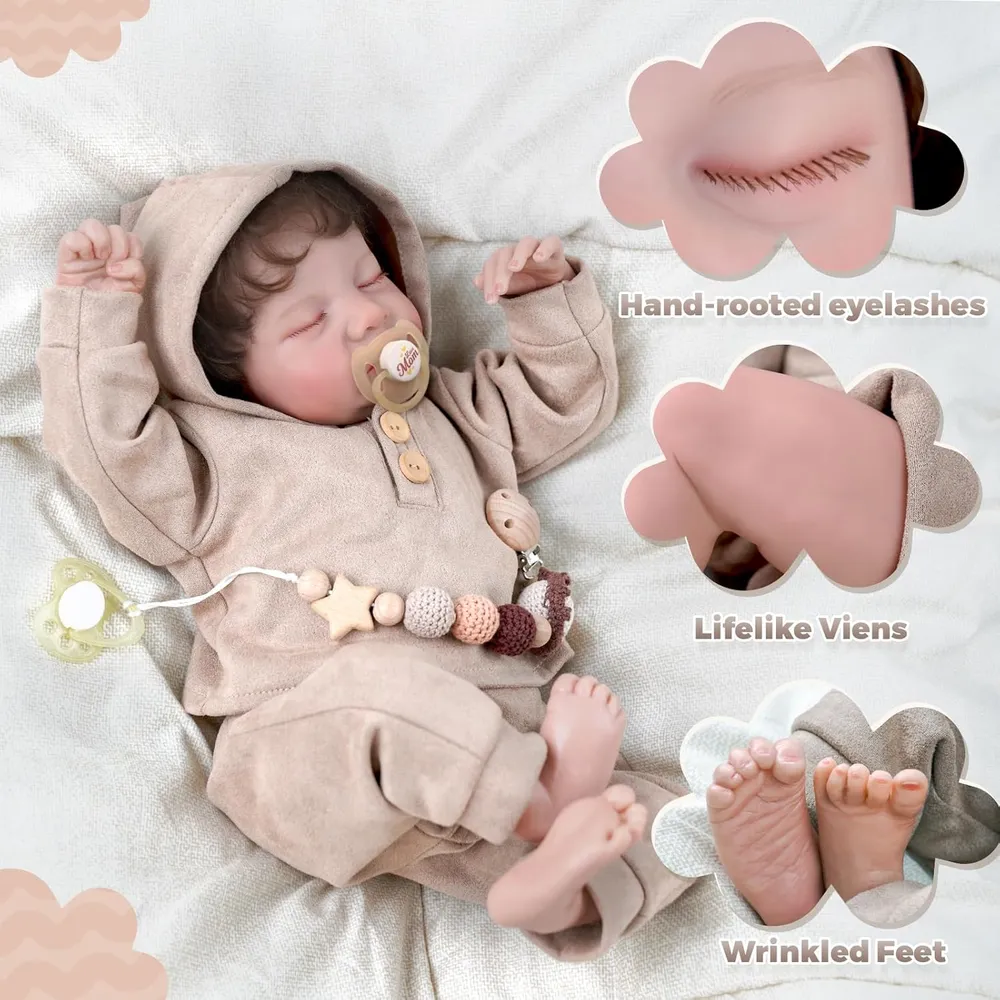 BABESIDE muñeca bebé reborn 17"/43 cm con accesorios | Marrón