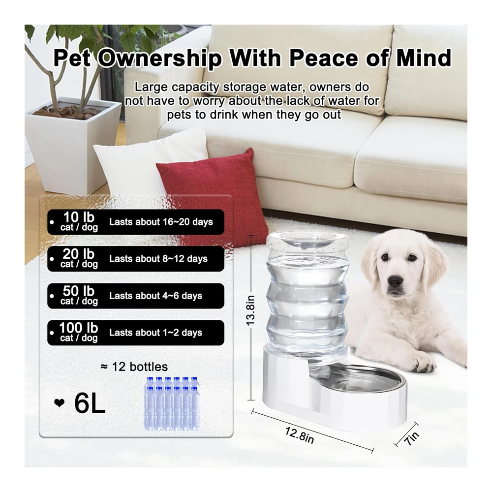 b0bkg7zr2r_1.webp Rizzari Bebedero Automático para Mascotas - Dispensador de Agua de Acero Inoxidable Por Gravedad - 100% Libre de Bpa - Alimentador de Agua de Gran Capacidad para Gatos y Perros Pequeños y Medianos (6l)