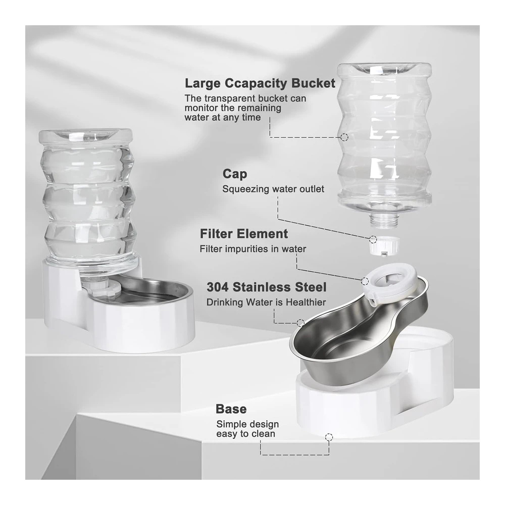 b0bkg7zr2r_3.webp Rizzari Bebedero Automático para Mascotas - Dispensador de Agua de Acero Inoxidable Por Gravedad - 100% Libre de Bpa - Alimentador de Agua de Gran Capacidad para Gatos y Perros Pequeños y Medianos (6l)