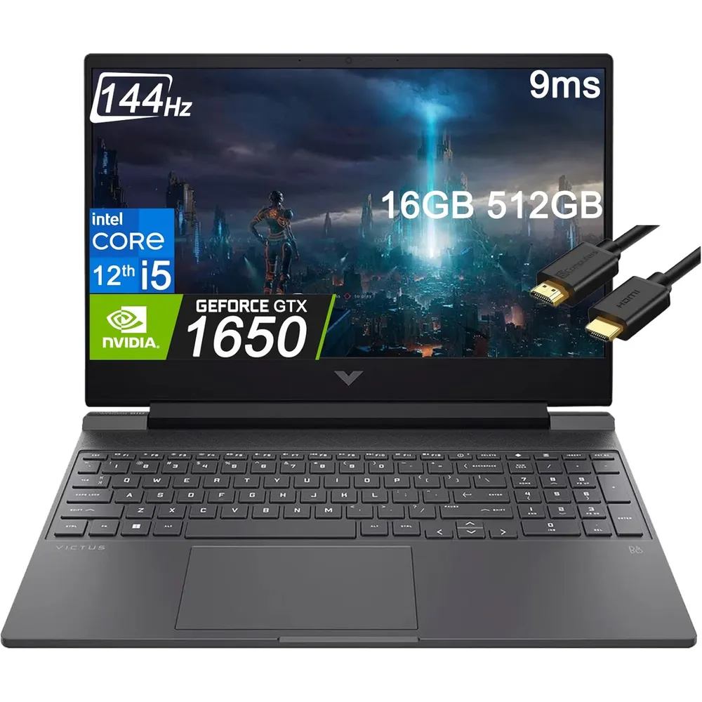 HP Victus 15 Gaming 15.6" FHD 144Hz i5-12450H 16GB RAM 512GB SSD GTX1650 | Negro - Teclado Inglés