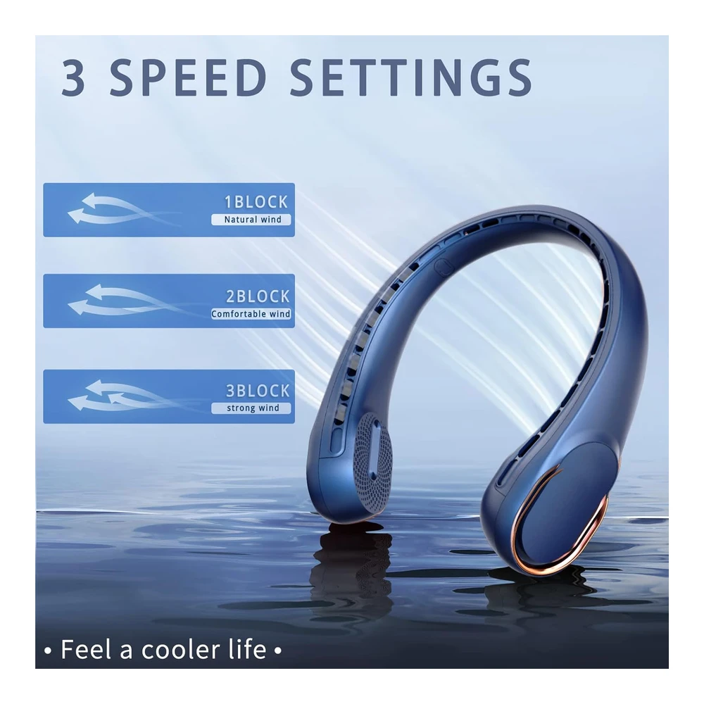 ASNUG VENTILADOR DE CUELLO USB – RECARGABLE 4000 MAH, 3 VELOCIDADES Y SILENCIOSO – PORTÁTIL
