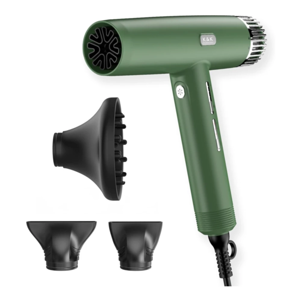 SECADOR DE PELO IÓNICO NEGATIVO PARA SECADO RÁPIDO Y DE BAJO RUIDO CON BOQUILLA | VERDE
