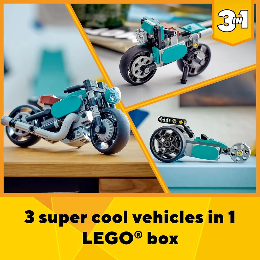 Lego Creator 3 en 1 motocicleta clásica set transformable con coche y moto urbana