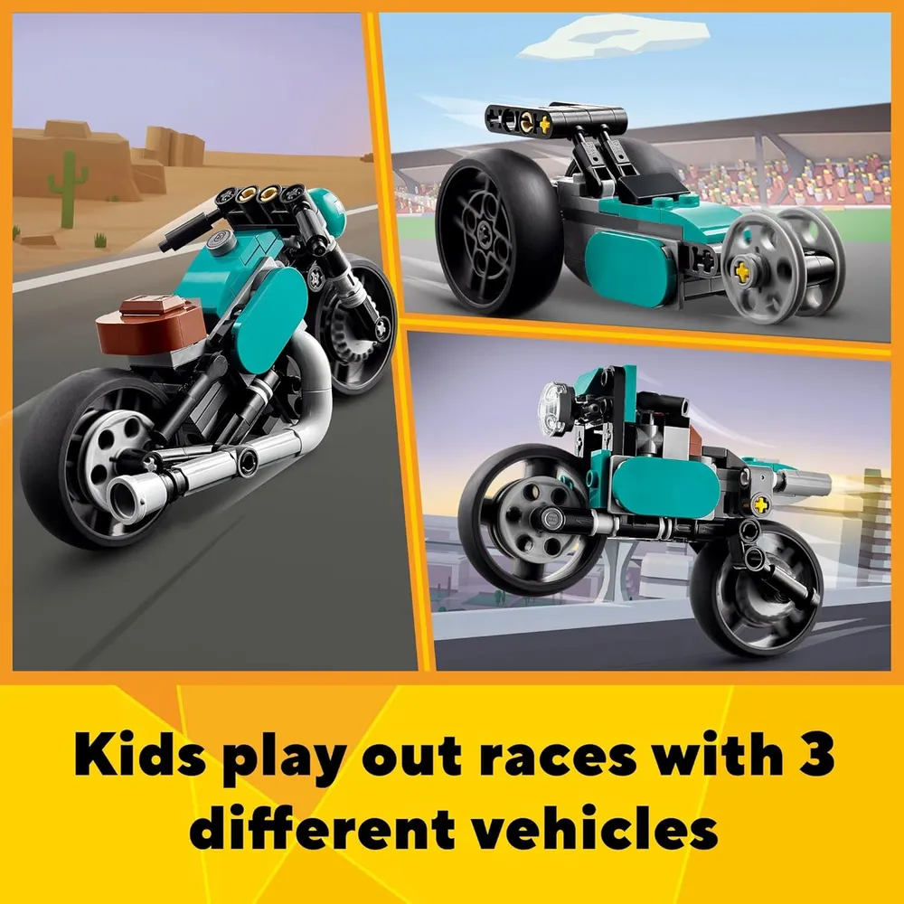 Lego Creator 3 en 1 motocicleta clásica set transformable con coche y moto urbana
