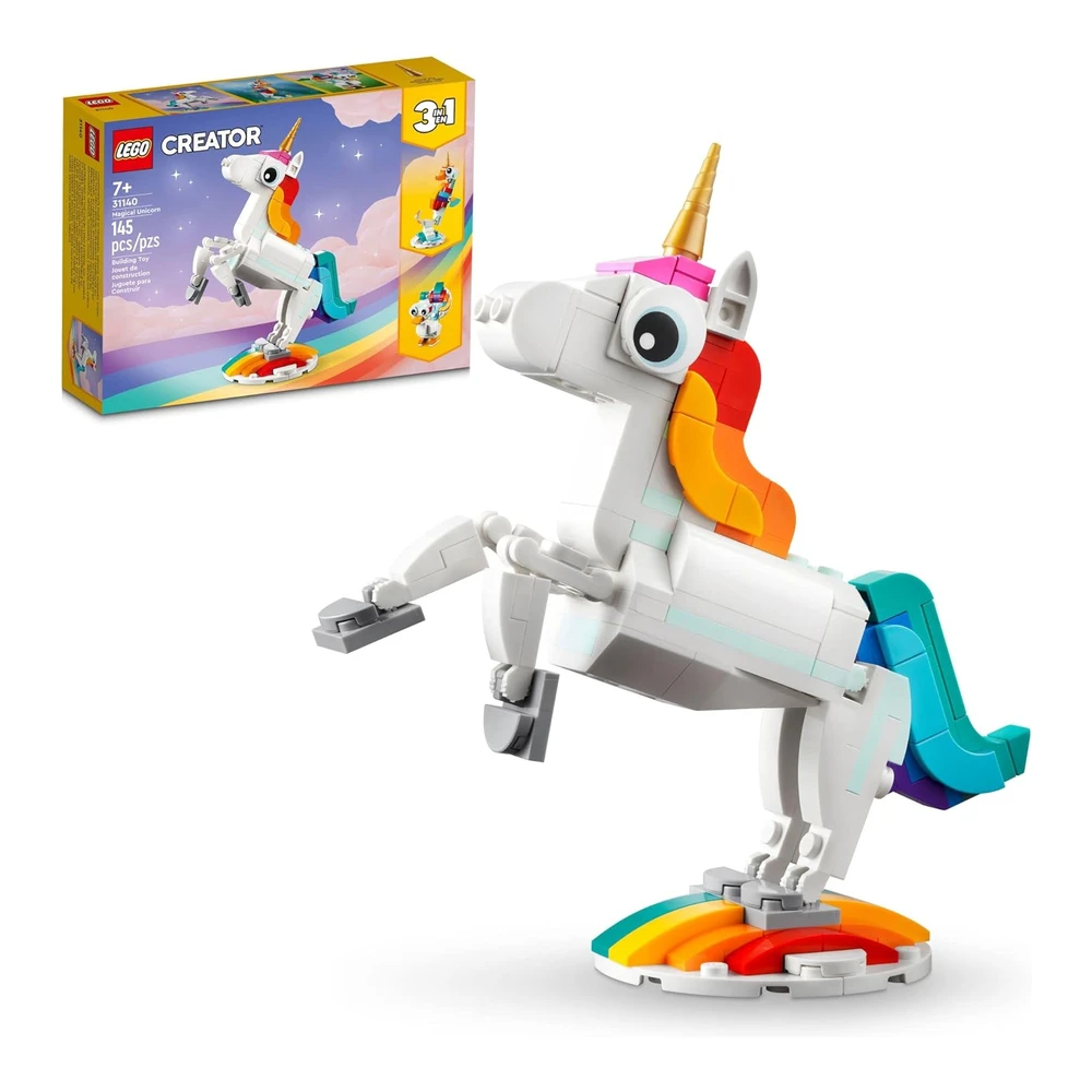 Lego Creator 3 En 1 Juguete Mágico de Unicornio para Caballito de Mar a Pavo Real 31140 - Figuras de Animales Arcoíris