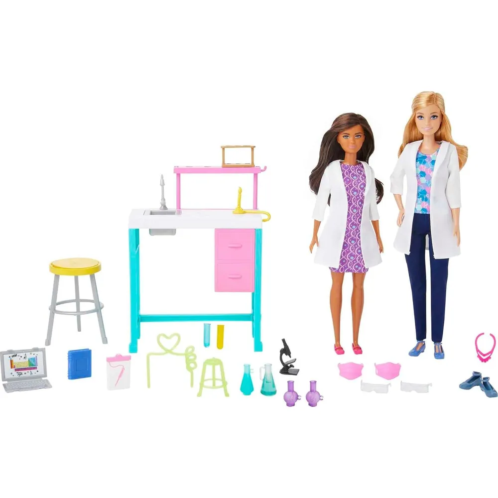 BARBIE LABORATORIO CIENTÍFICO SET CON 2 MUÑECAS Y ACCESORIOS