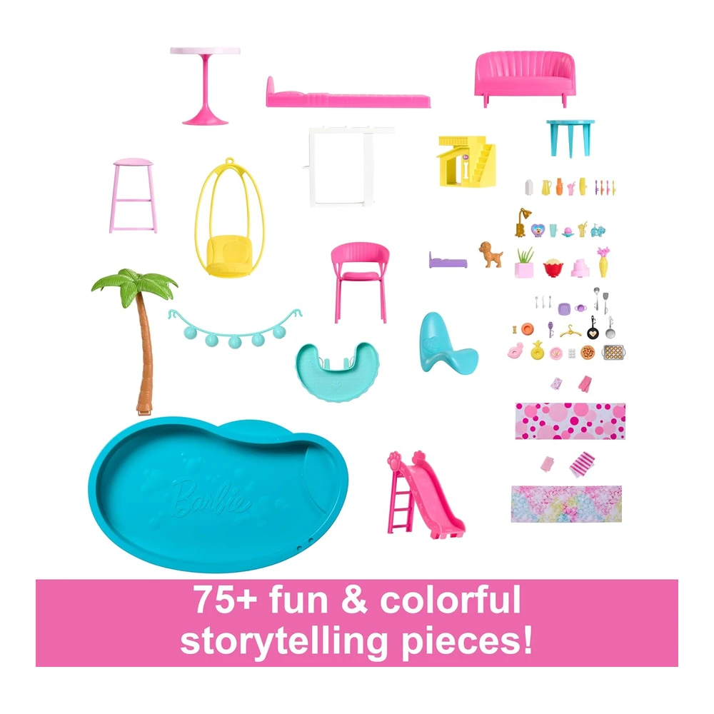 b0bljtj38m_2.webp Barbie Dreamhouse 2023, Casa de Muñeca para Fiesta En La Piscina con + de 75 Pieza y Tobogán, Elevador de Mascotas y Áreas de Juego