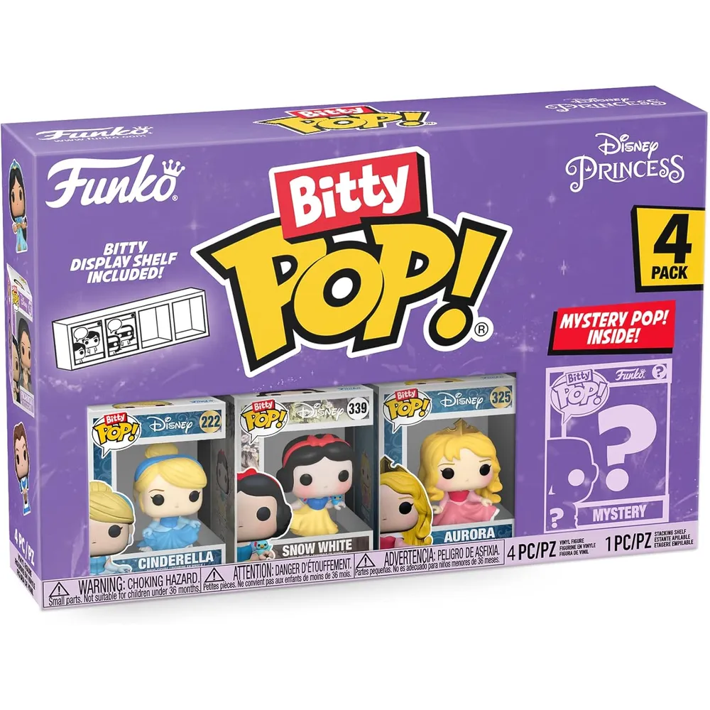 Funko Pop | Pack de 4 Bitty Princesas de Disney (Cenicienta, Blancanieves, Aurora y figura sorpresa)