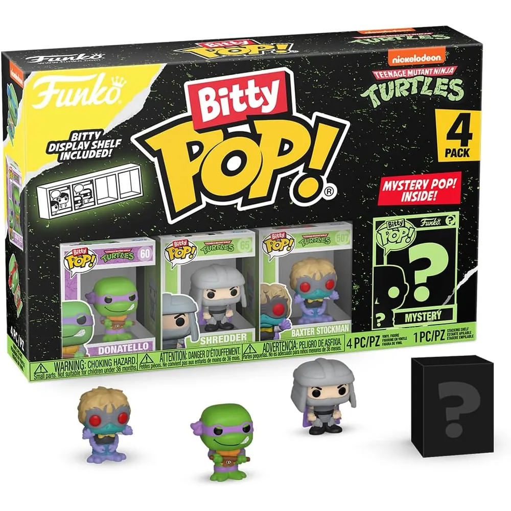 Funko Pop | Pack de 4 Bitty de Tortugas Ninja (Leonardo, Shredder, Baxter y figura sorpresa)
