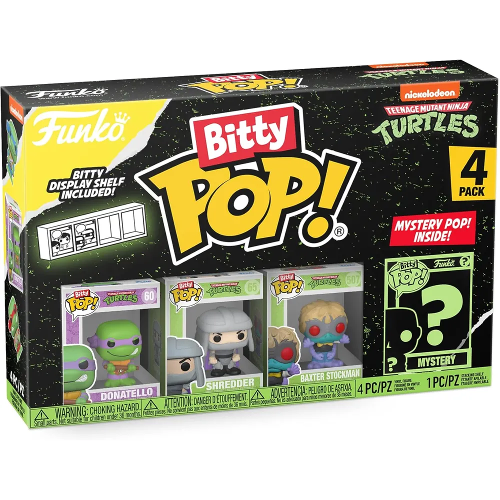 Funko Pop | Pack de 4 Bitty de Tortugas Ninja (Leonardo, Shredder, Baxter y figura sorpresa)