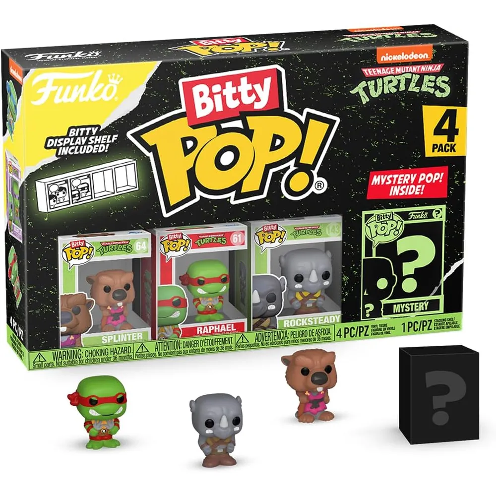 Funko Pop | Pack de 4 Bitty de Tortugas Ninja Adolescentes Mutantes (Splinter, Raphael, Rocksteady y Figura Sorpresa)