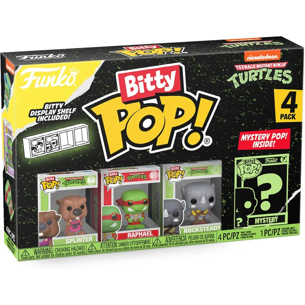 Funko Pop | Pack de 4 Bitty de Tortugas Ninja Adolescentes Mutantes (Splinter, Raphael, Rocksteady y Figura Sorpresa)